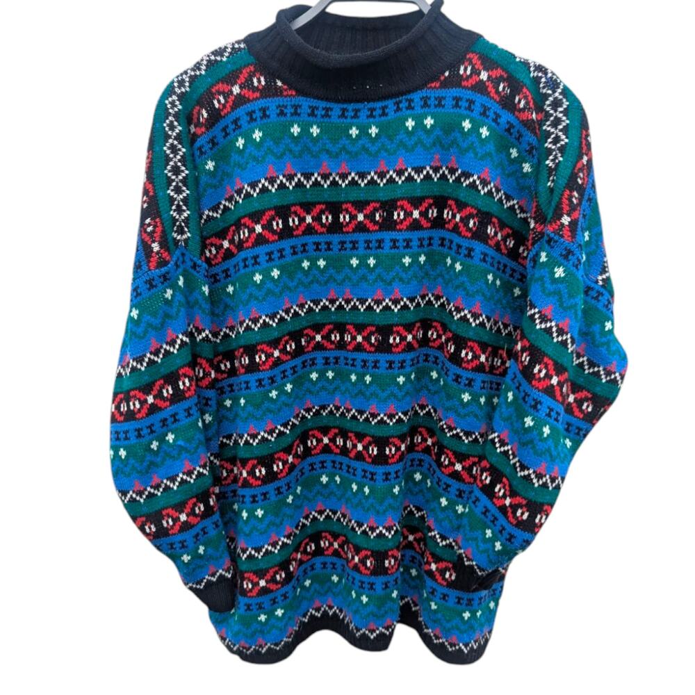 Vtg Stefano Grandpa Sweater Acrylic Knit Multi Color Abstract OS